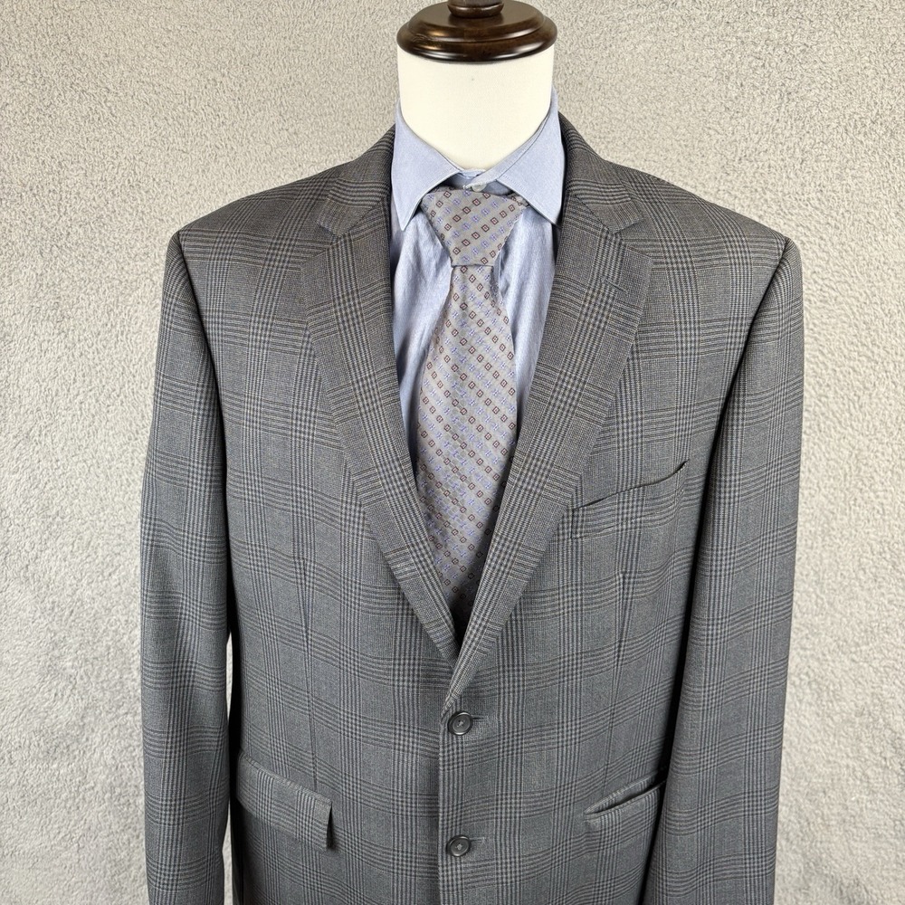 Pronto Uomo Platinum Blazer Jacket Mens 46L Long Charcoal Glen Check Wool